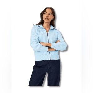 Ann‎ Taylor sweater Zip Cable Knit Jacket fringe Medium Loft crop jcrew j crew